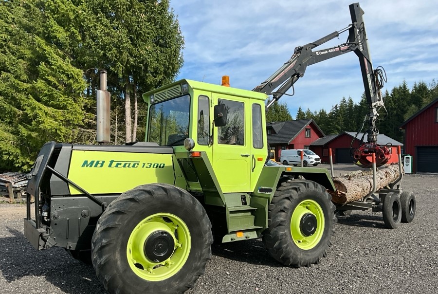 MB Trac 1300 avec grue et remorque forestière